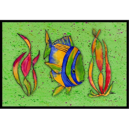 Carolines Treasures 18 x 27 In. Tropical Fish on Green Indoor or Outdoor Mat 8568MAT